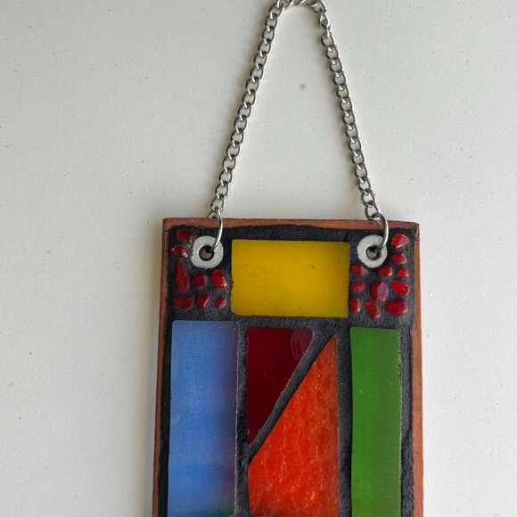 Stained glass sun catcher hanging w/large crystal Handmade in USA - Great gift - Picture 4 of 10